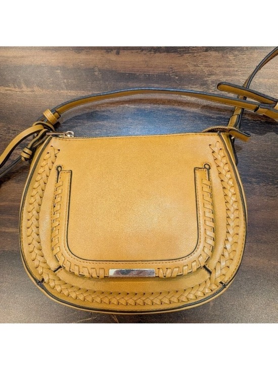 Sole Society Handbags - Sole Society Yellowish Tan Crossbody Bag with Braided Detail and Saddle Design.